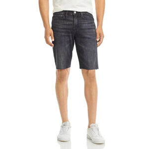 NWT FRAME DENIM L'homme Cut Off Denim Shorts - Black Denim Distressed